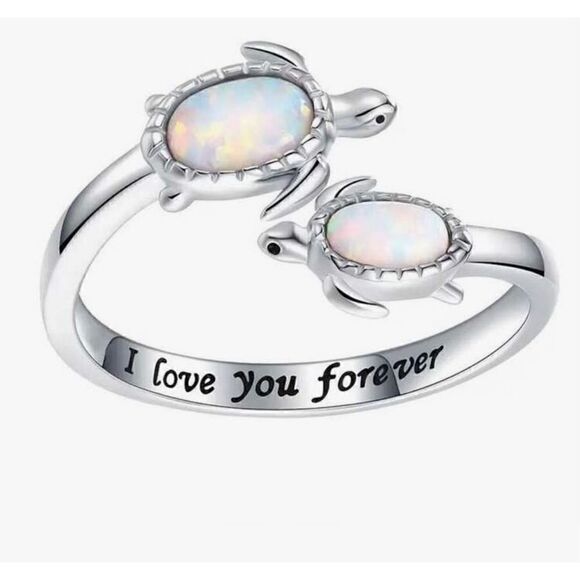Mother And Child Turtle Ring, Adjustable Sea Turtle Ring Engraved I love you for - Picture 1 of 4
